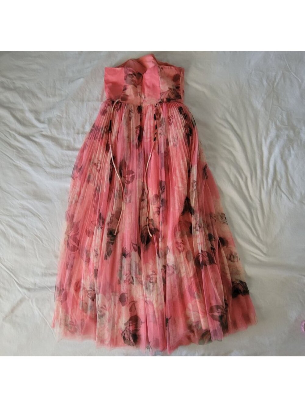 Hutch Costella Strapless Midi Dress Pleated Floral Tulle Romance Formal Womens 6 - Picture 3 of 8